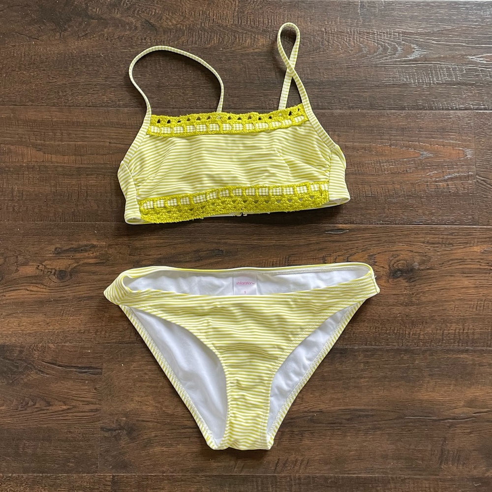Xhilaration Target Bikini Set Women S Small Green White Striped Crochet